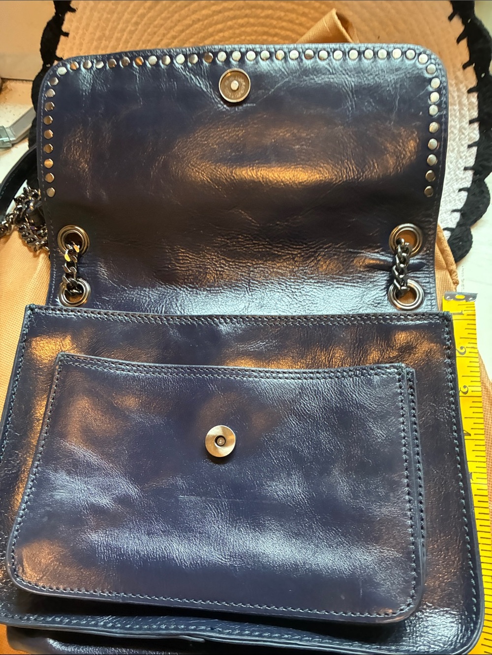Patricia Nash Black Leather Studded Chain-Handle Shoulder Bag - Picture 8 of 13